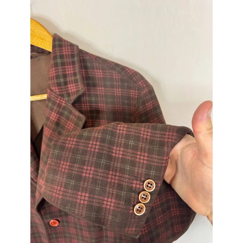 Alessandro Gherardeschi Mens Plaid Cotton Blazer Jacket Brown Red Italy Men 38